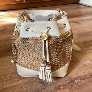 Anne Klein Cream and Tan Crossbody Bag with Woven Design